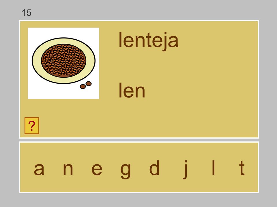 15 lenteja len a n e g d j l t
