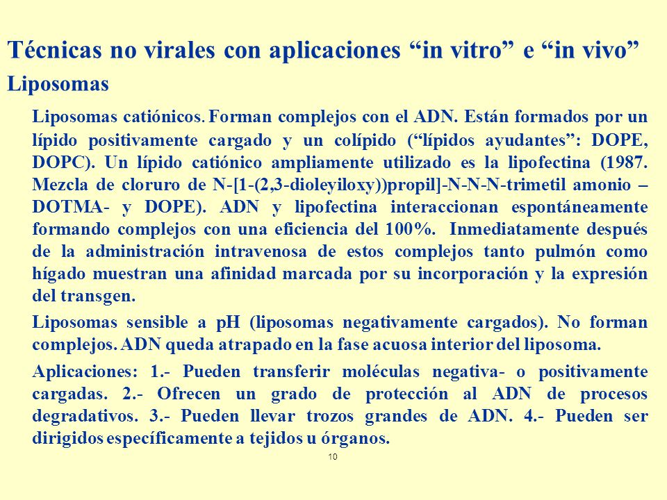 Técnicas no virales con aplicaciones in vitro e in vivo