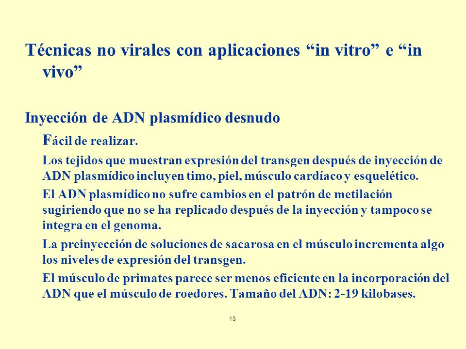 Técnicas no virales con aplicaciones in vitro e in vivo