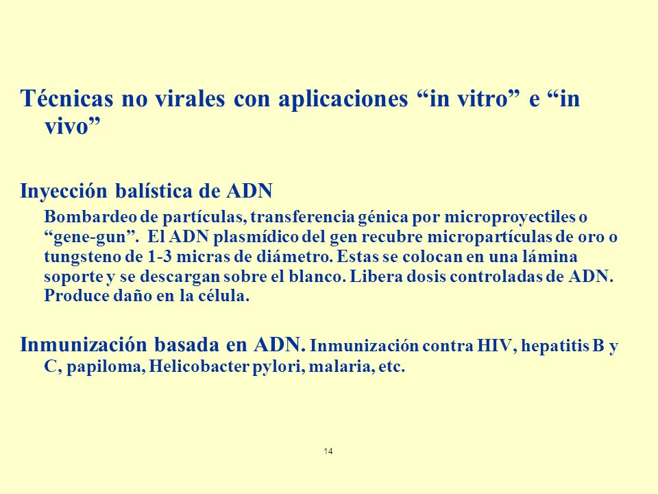 Técnicas no virales con aplicaciones in vitro e in vivo