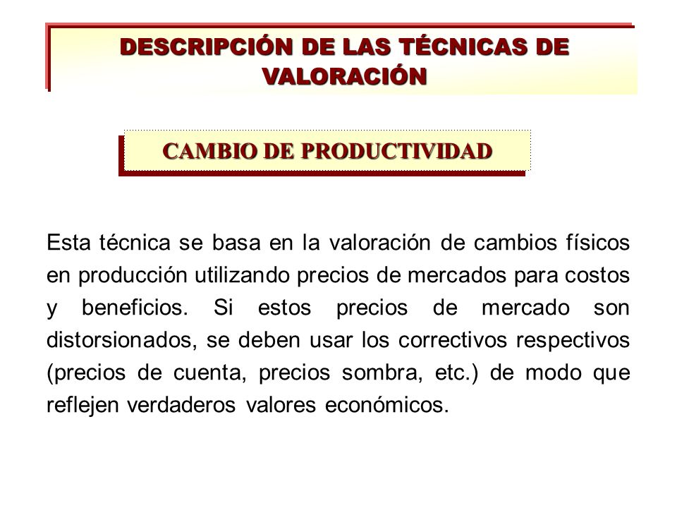 DESCRIPCIÓN DE LAS TÉCNICAS DE VALORACIÓN CAMBIO DE PRODUCTIVIDAD