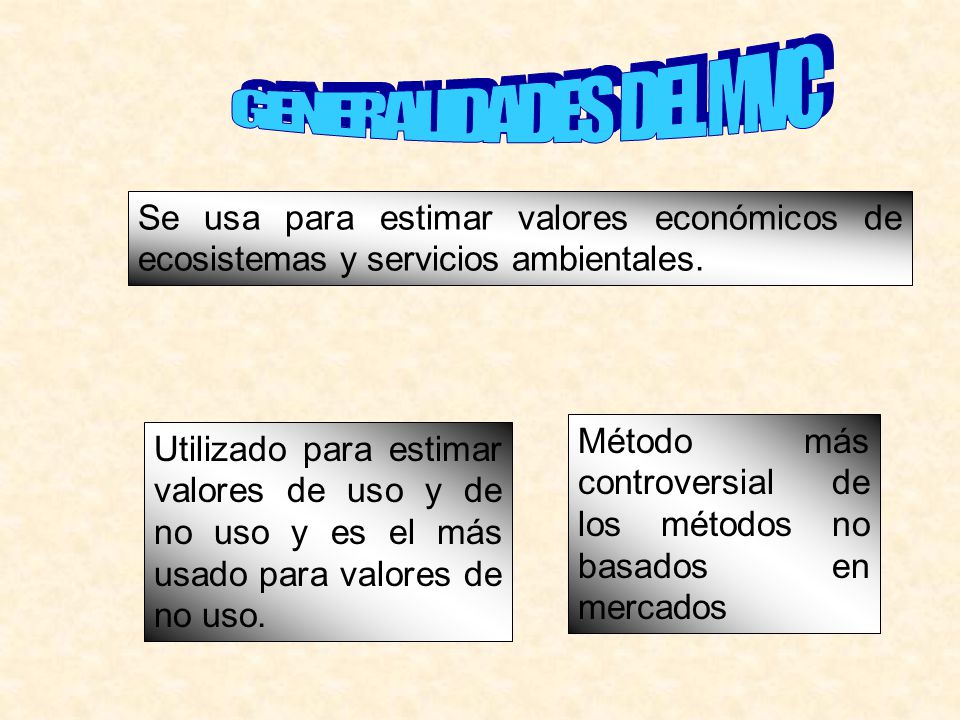 GENERALIDADES DEL MVC Se usa para estimar valores económicos de ecosistemas y servicios ambientales.