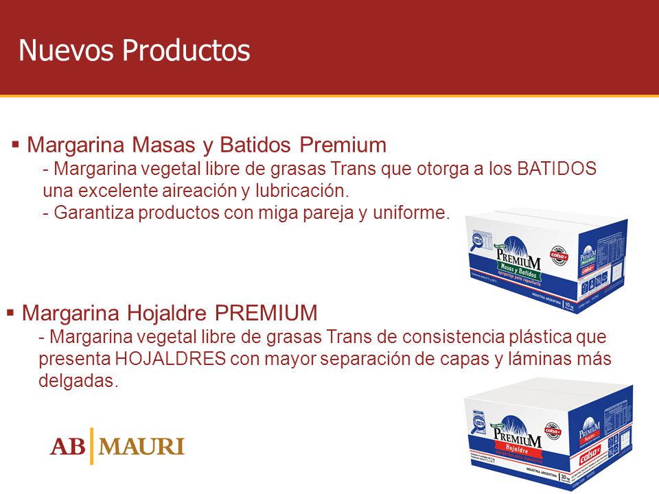 Nuevos Productos Margarina Masas y Batidos Premium