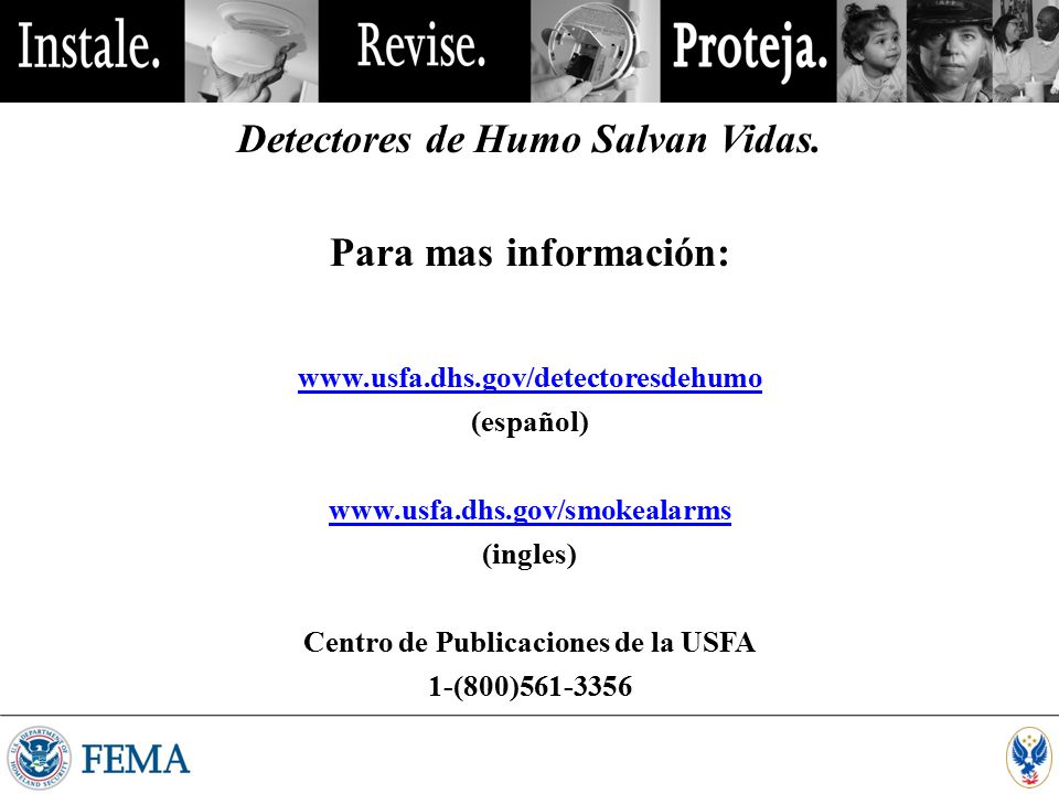 Detectores de Humo Salvan Vidas. Centro de Publicaciones de la USFA