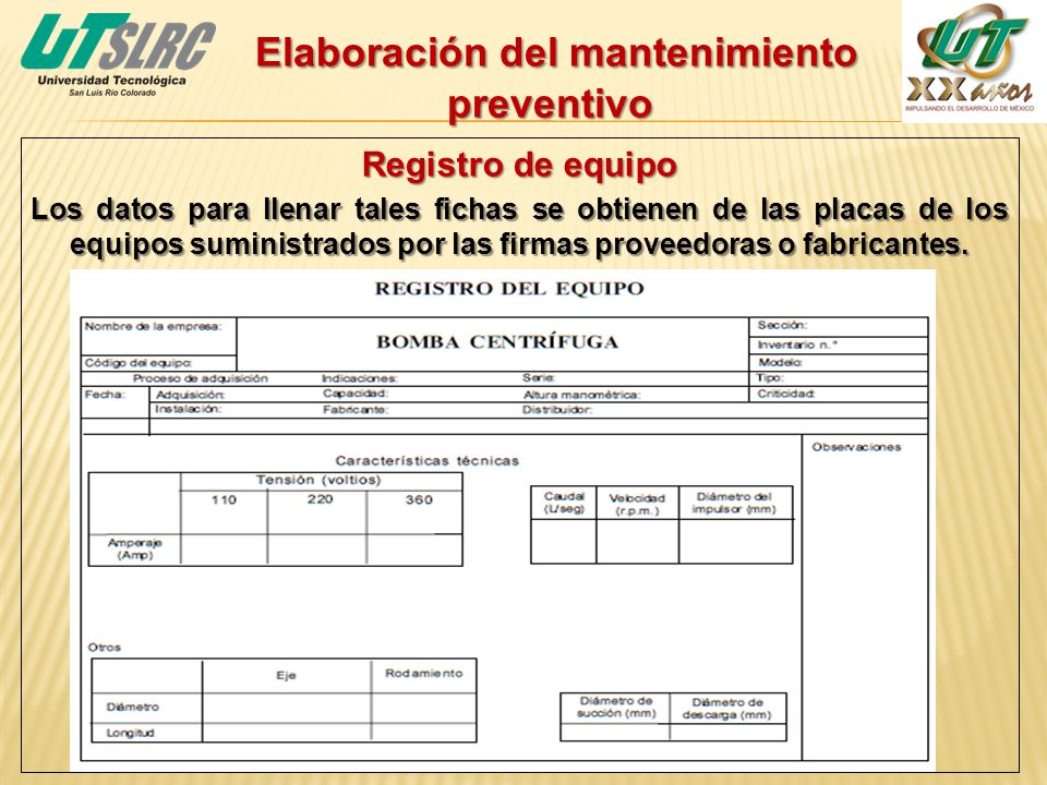 Elaboración del mantenimiento preventivo