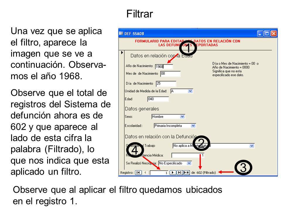 Filtrar Una vez que se aplica el filtro, aparece la imagen que se ve a continuación. Observa-mos el año