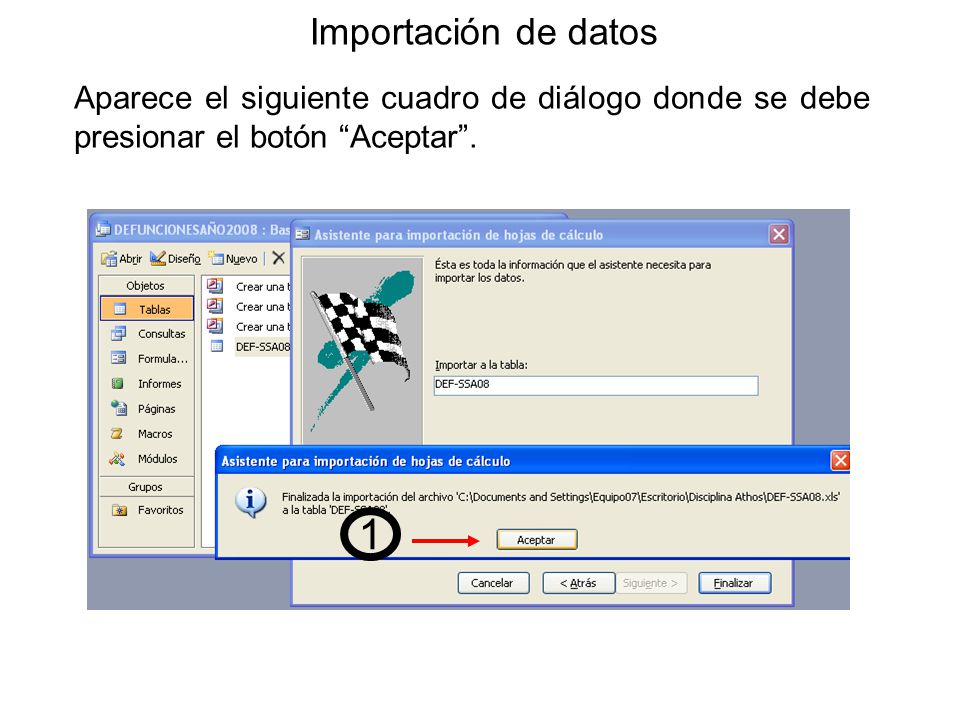 Importación de datos Aparece el siguiente cuadro de diálogo donde se debe presionar el botón Aceptar .