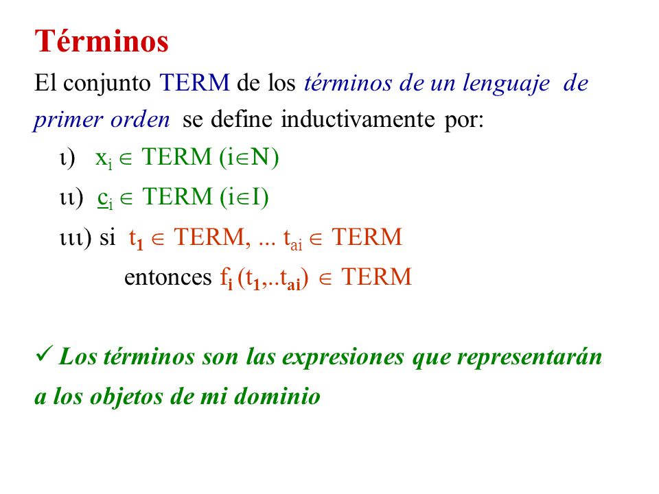 Términos El conjunto TERM de los términos de un lenguaje de
