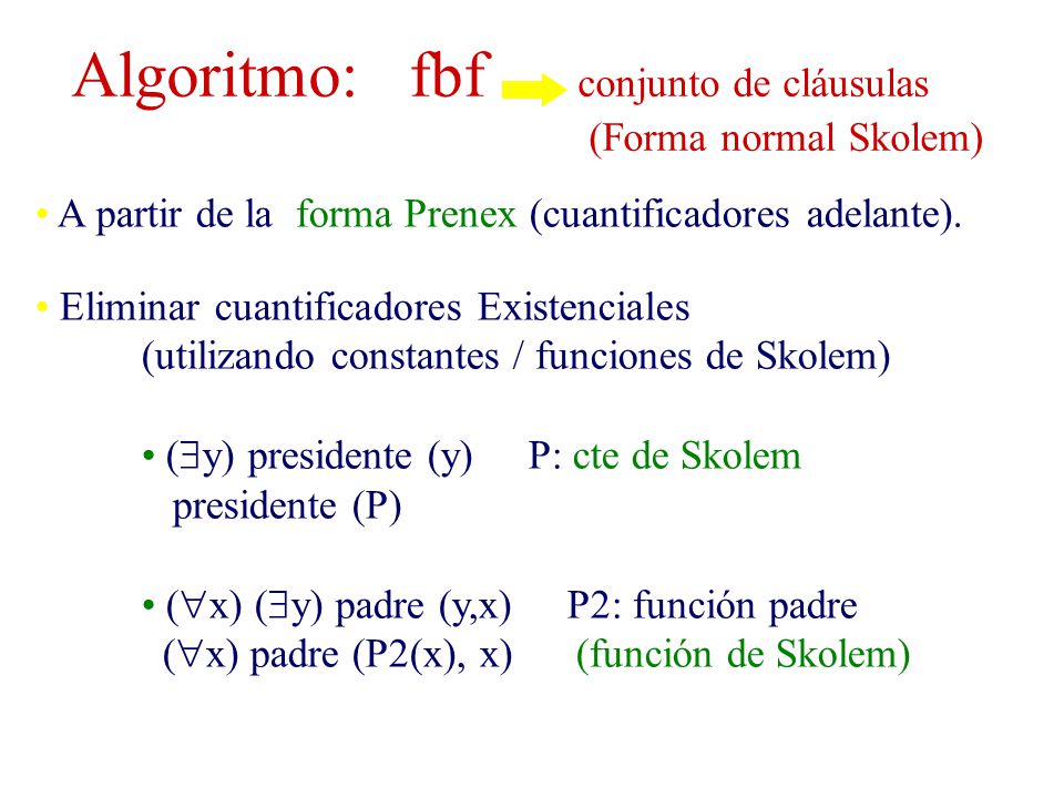 Algoritmo: fbf conjunto de cláusulas (Forma normal Skolem)