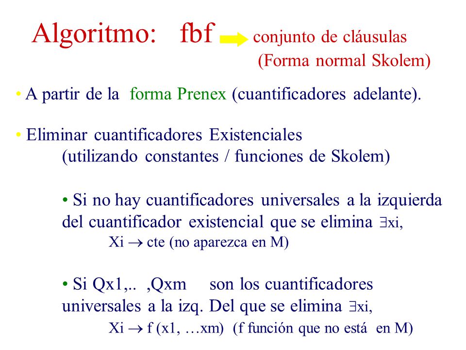 Algoritmo: fbf conjunto de cláusulas (Forma normal Skolem)