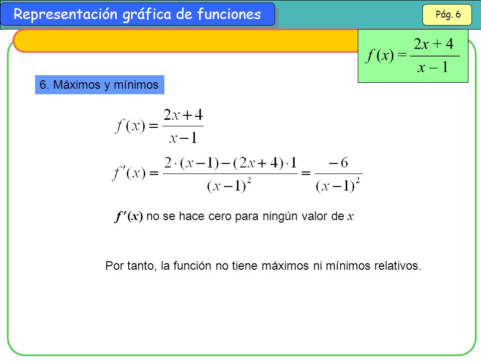 2x + 4 x – 1 f (x) =  f (x) no se hace cero para ningún valor de x