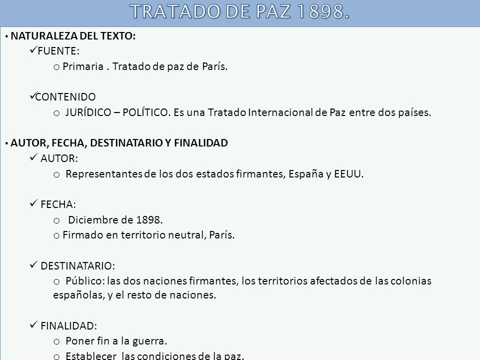 TRATADO DE PAZ FUENTE: Primaria . Tratado de paz de París.