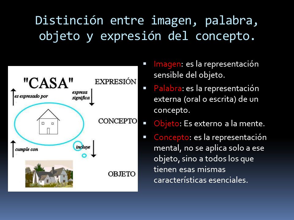 Distinción entre imagen, palabra, objeto y expresión del concepto.