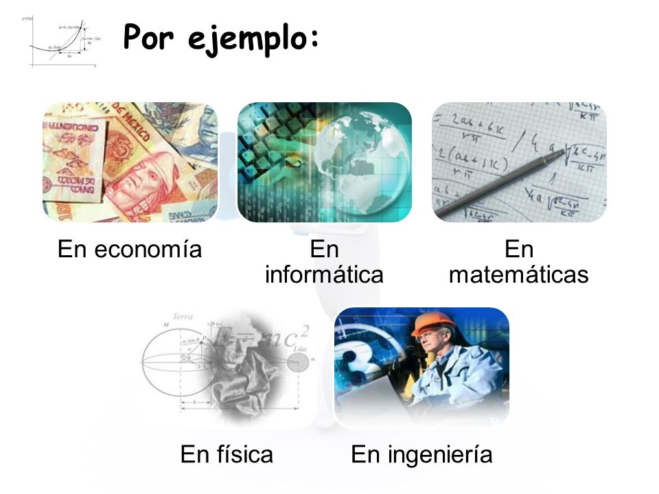 Por ejemplo: En economía En informática En matemáticas En física