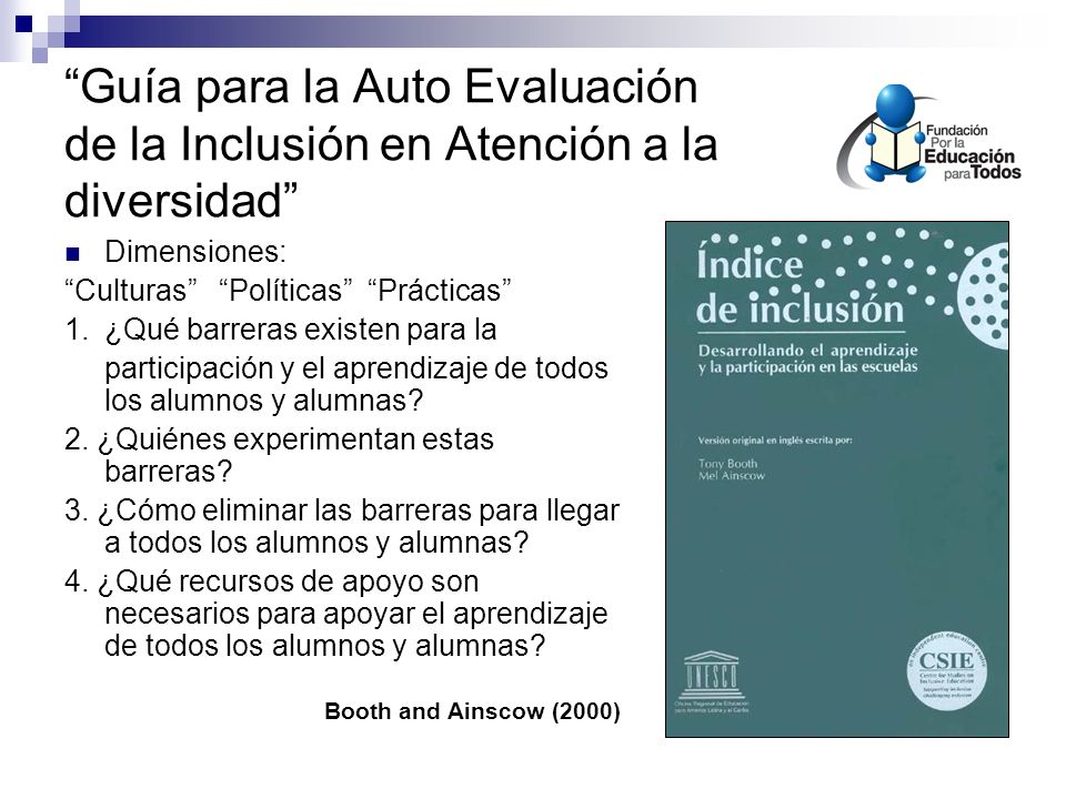 Guía para la Auto Evaluación de la Inclusión en Atención a la diversidad