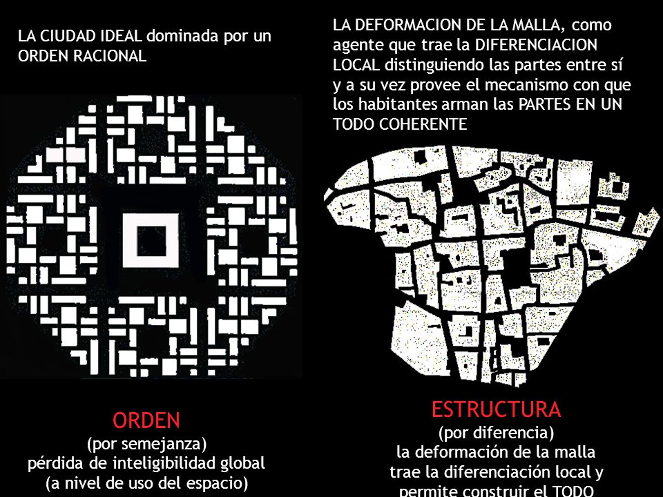 LA DEFORMACION DE LA MALLA, como agente que trae la DIFERENCIACION LOCAL distinguiendo las partes entre sí y a su vez provee el mecanismo con que los habitantes arman las PARTES EN UN TODO COHERENTE