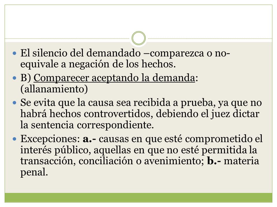 El silencio del demandado –comparezca o no- equivale a negación de los hechos.