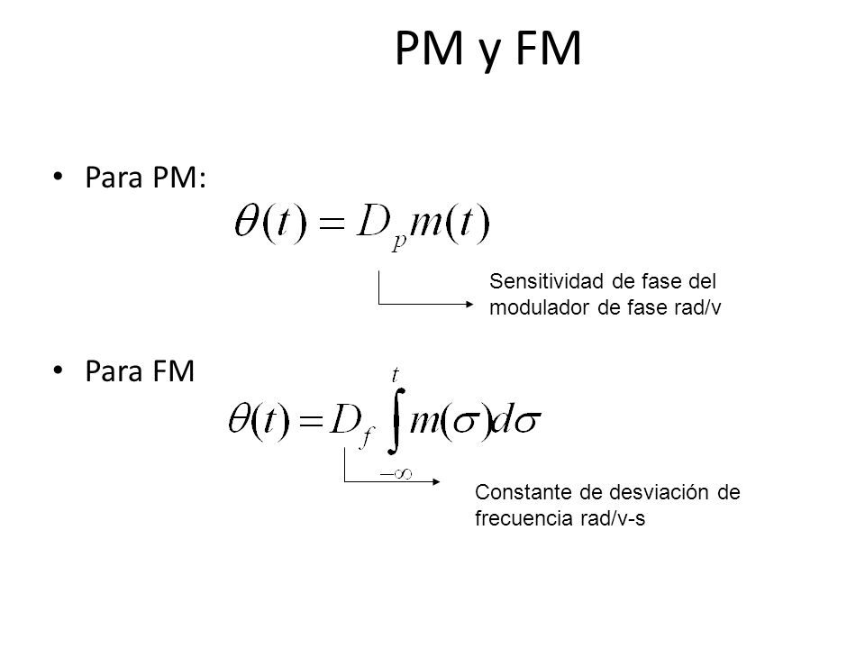 PM y FM Para PM: Para FM. Sensitividad de fase del modulador de fase rad/v.