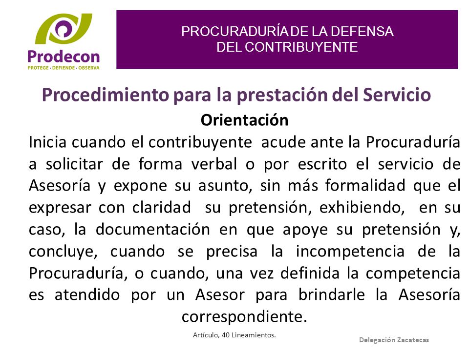 Procedimiento para la prestación del Servicio