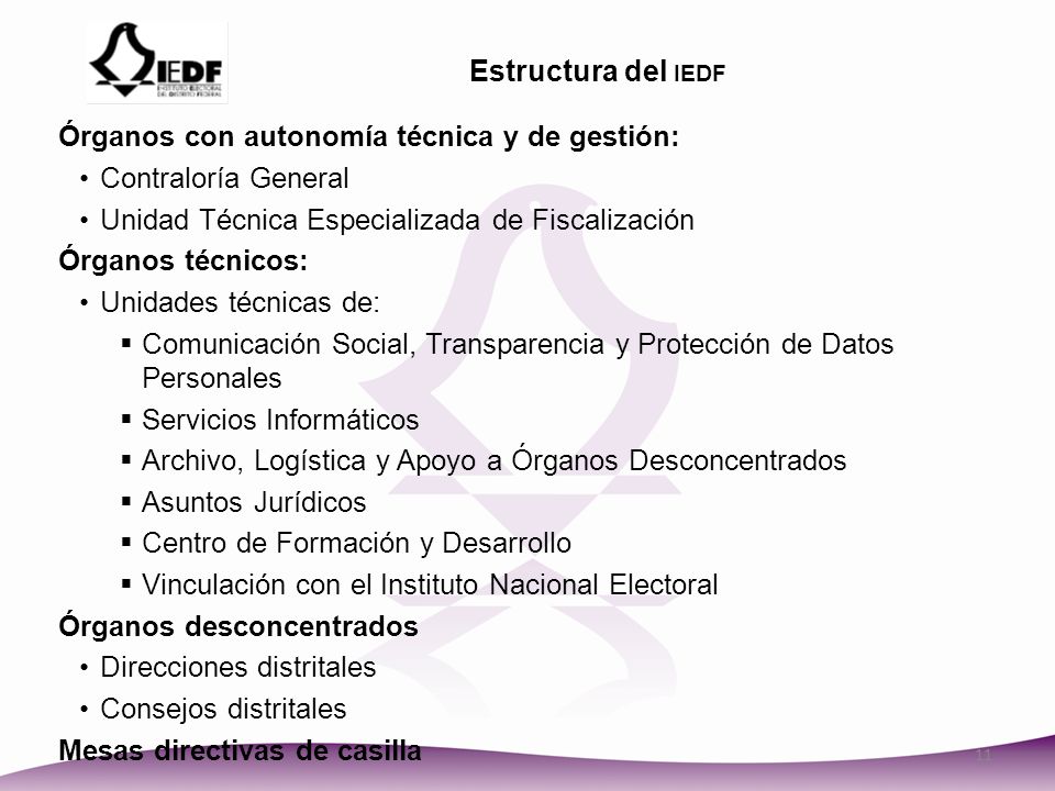 Estructura del iedf Órganos con autonomía técnica y de gestión: