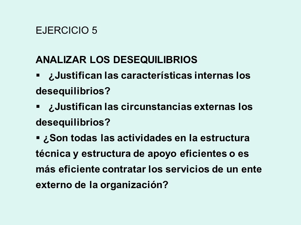 EJERCICIO 5 ANALIZAR LOS DESEQUILIBRIOS. ¿Justifican las características internas los desequilibrios