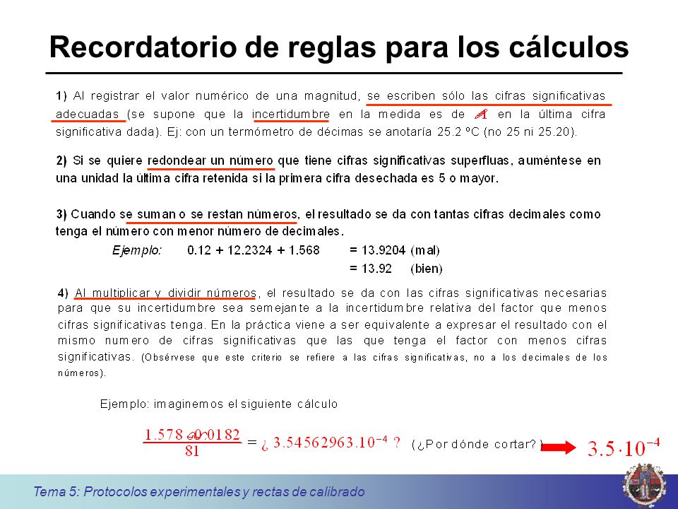 Recordatorio de reglas para los cálculos