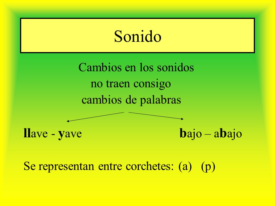 Sonido llave - yave bajo – abajo Cambios en los sonidos