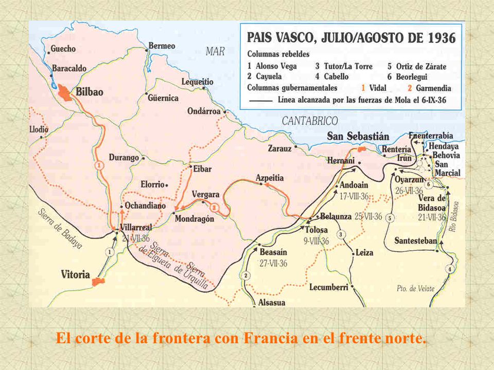 El corte de la frontera con Francia en el frente norte.