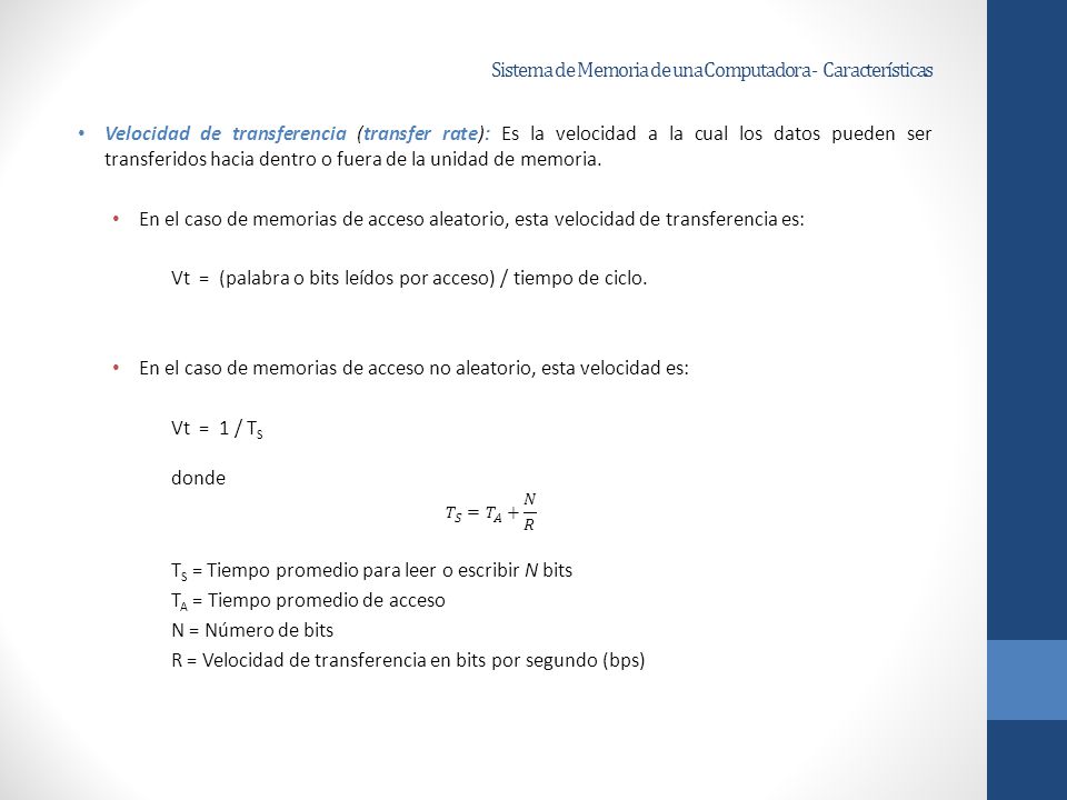 Sistema de Memoria de una Computadora - Características