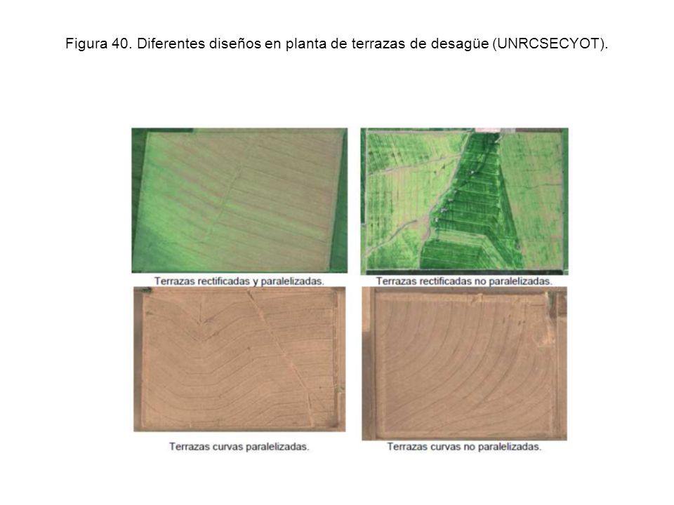 Figura 40. Diferentes diseños en planta de terrazas de desagüe (UNRCSECYOT).