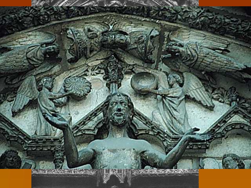 Respecto del Juicio Final, que sigue siendo tema principal, frente a la visión apocalíptica románica de tradición bizantina, el artista gótico prefiere el Cristo sufriente y triunfante del evangelio de S.