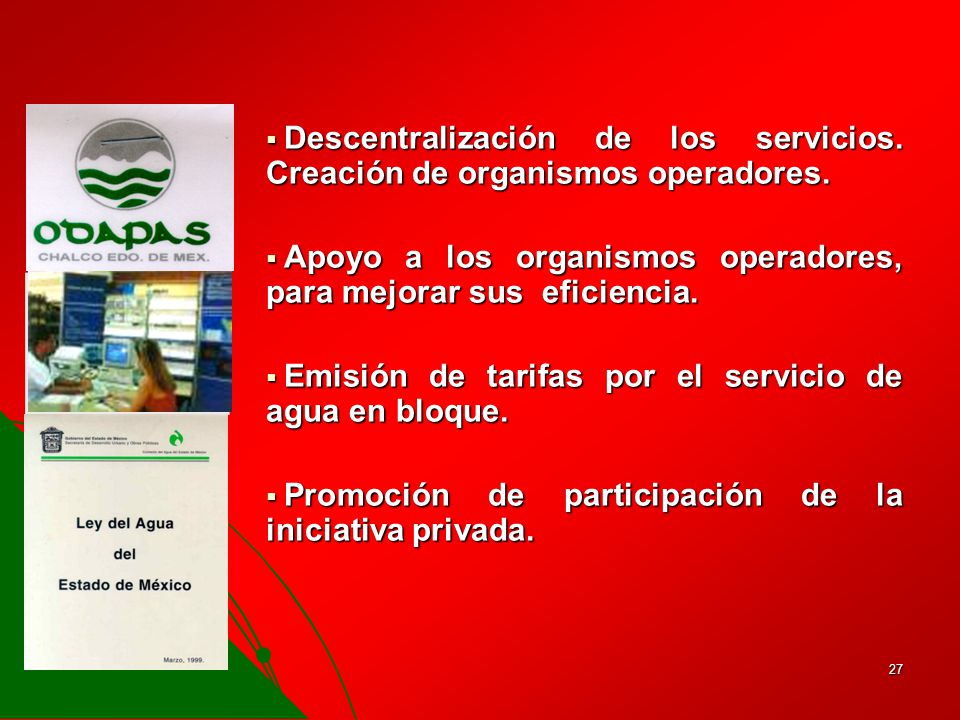 Descentralización de los servicios. Creación de organismos operadores.