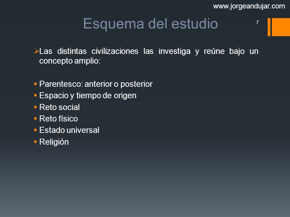 Esquema del estudio. Las distintas civilizaciones las investiga y reúne bajo un concepto amplio: