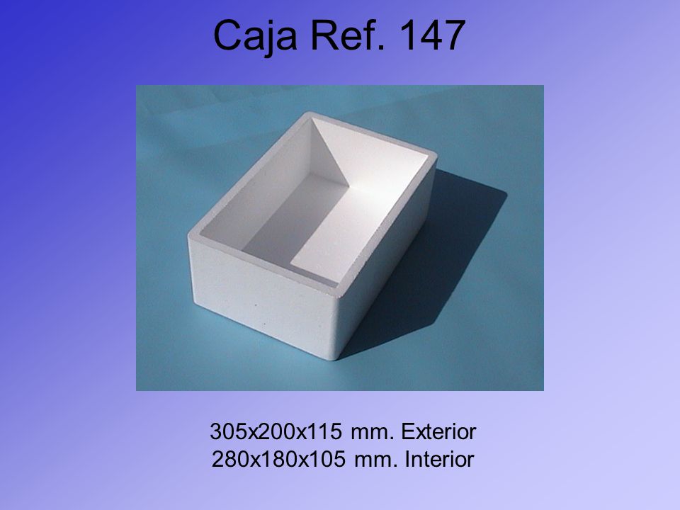 Caja Ref x200x115 mm. Exterior 280x180x105 mm. Interior