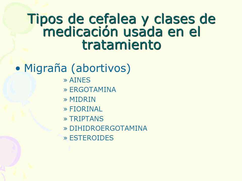 Tipos de cefalea y clases de medicación usada en el tratamiento