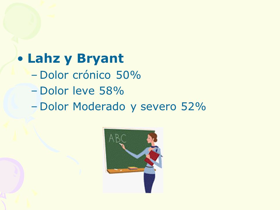 Lahz y Bryant Dolor crónico 50% Dolor leve 58%