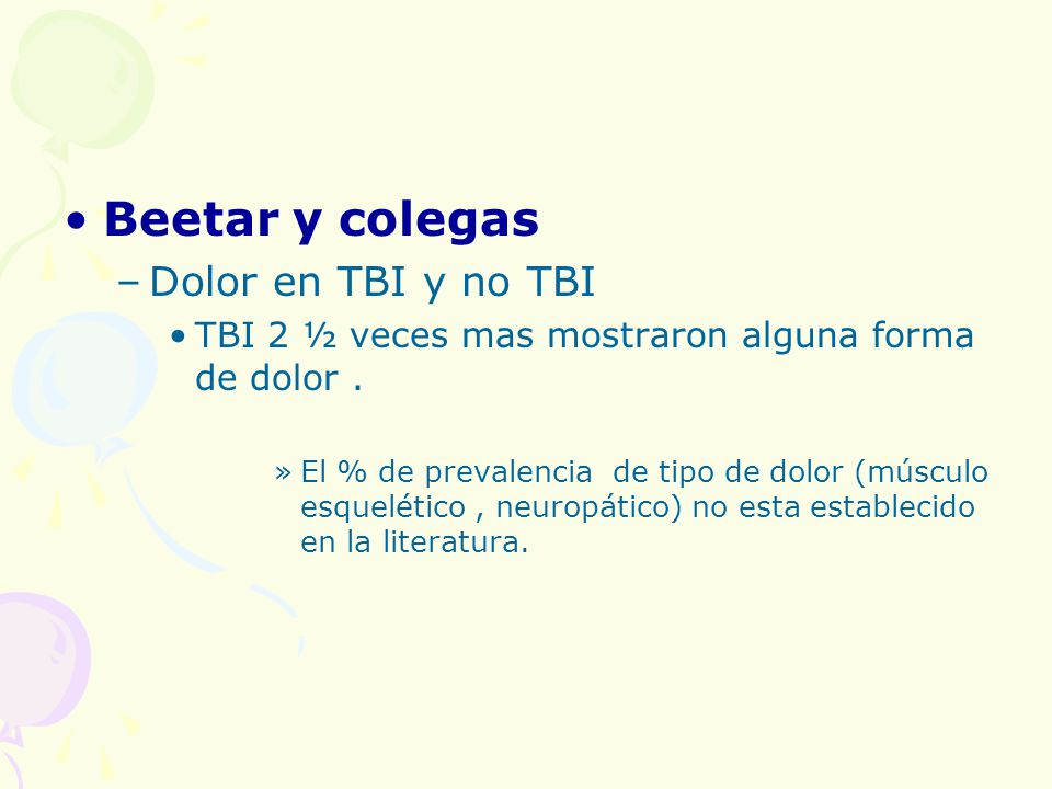 Beetar y colegas Dolor en TBI y no TBI