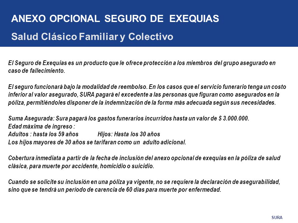 ANEXO OPCIONAL SEGURO DE EXEQUIAS Salud Clásico Familiar y Colectivo