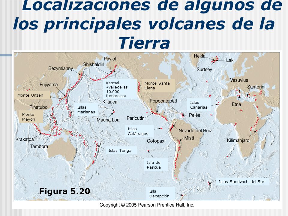 Localizaciones de algunos de los principales volcanes de la Tierra