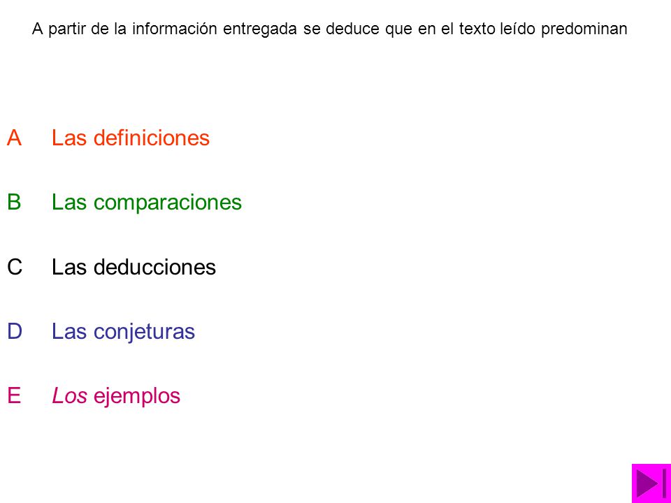 A Las definiciones B Las comparaciones C Las deducciones