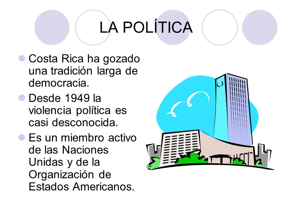 LA POLÍTICA Costa Rica ha gozado una tradición larga de democracia.