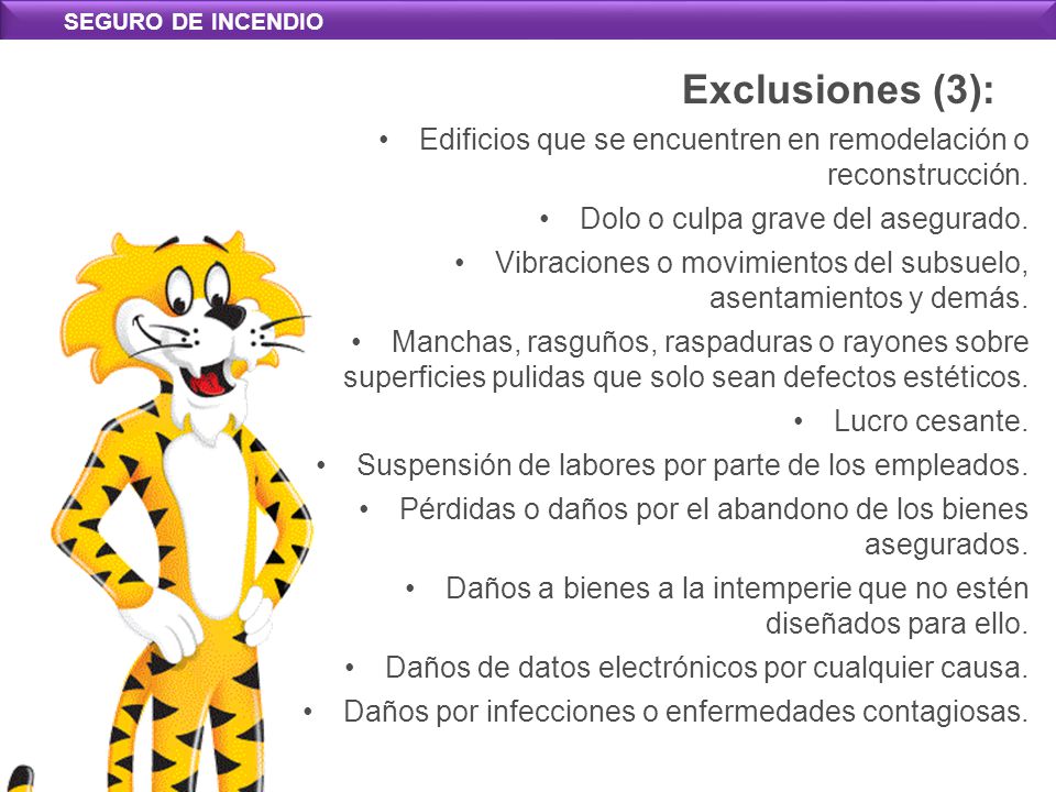 SEGURO DE INCENDIO Exclusiones (3): Edificios que se encuentren en remodelación o reconstrucción.
