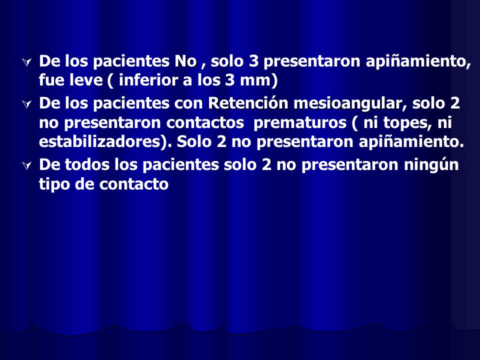 De los pacientes No , solo 3 presentaron apiñamiento, fue leve ( inferior a los 3 mm)
