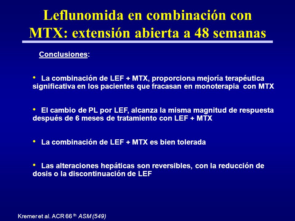 Leflunomida en combinación con MTX: extensión abierta a 48 semanas