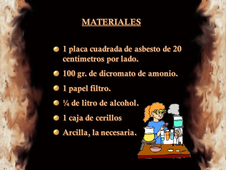 MATERIALES 1 placa cuadrada de asbesto de 20 centímetros por lado.