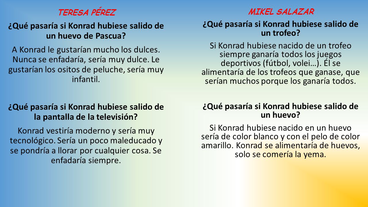¿Qué pasaría si Konrad hubiese salido de un huevo de Pascua