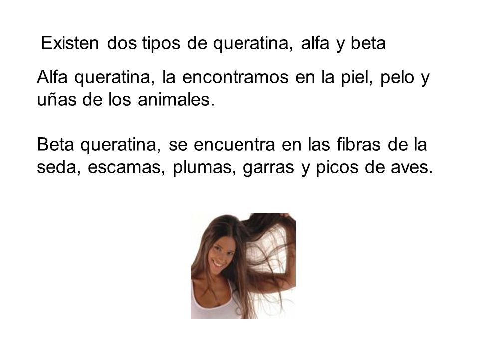 Existen dos tipos de queratina, alfa y beta