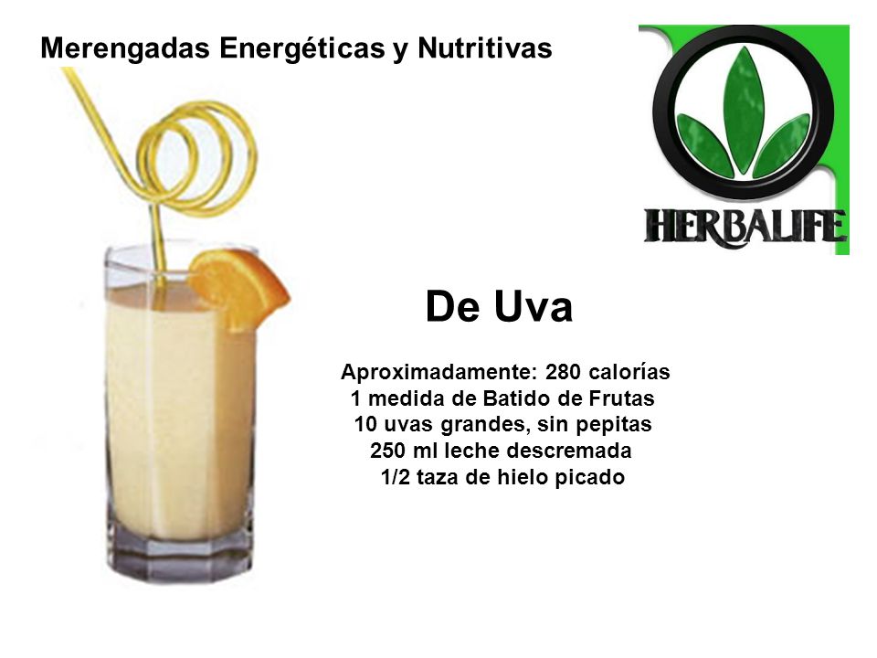 1 medida de Batido de Frutas 10 uvas grandes, sin pepitas
