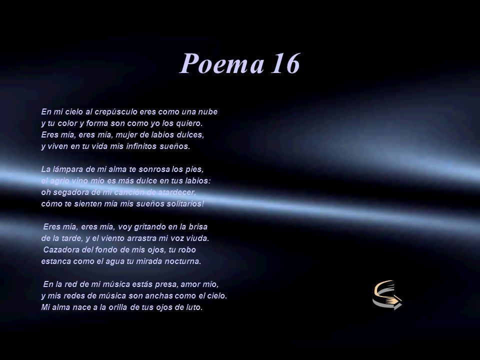 Poema 16 En mi cielo al crepúsculo eres como una nube