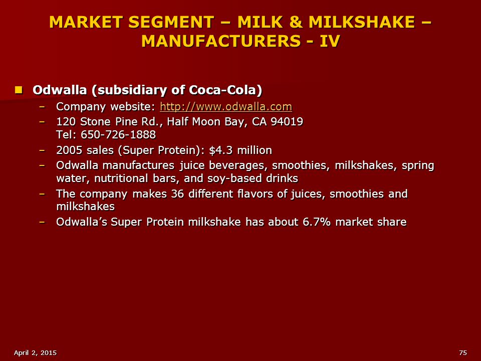 MARKET SEGMENT – MILK & MILKSHAKE – MANUFACTURERS - IV